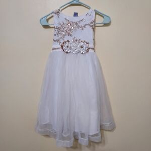 Adrik Formal Communion Flower girl White & Gold Sequined Party dress Medium